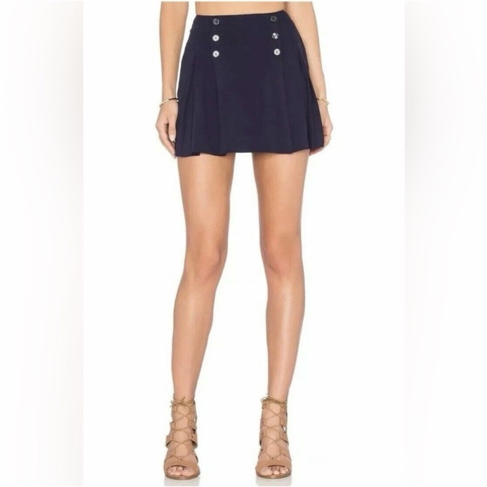 Free People Navy Mini Skirt with Buttons